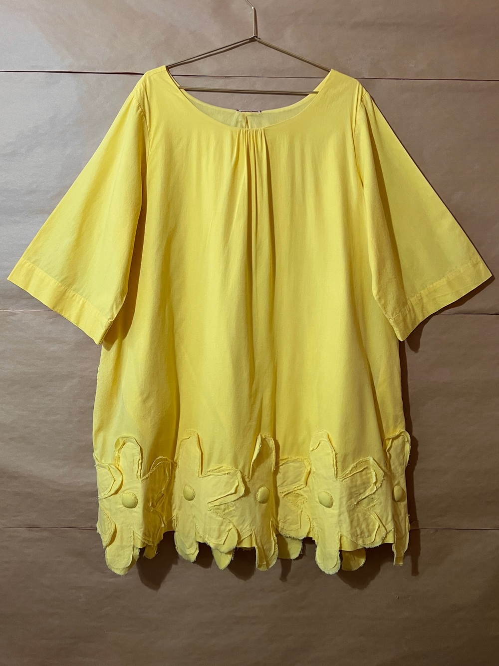 Frances Valentine | Zennia Flower Dress Floral Applique Hem Mini Yellow Size XL